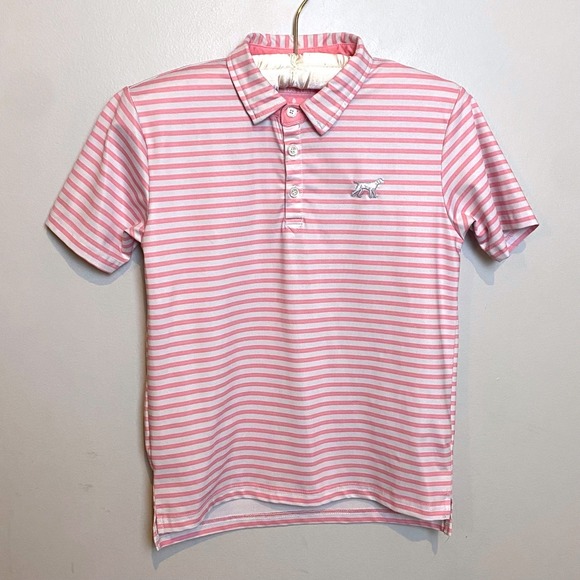Fieldstone Other - Fieldstone Pink White Stripe Polo Shirt Dog Logo Boys Youth Medium